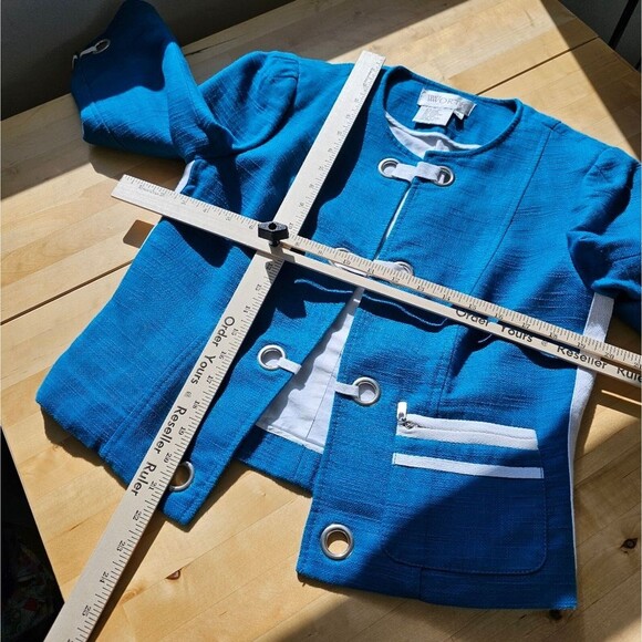 Blue White Nautical Cotton Linen Resort Blazer Suit Jacket Sailor Beachy Boating - Picture 7 of 12